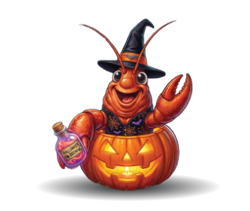 Clemon the crawfish in a Halloween costume - Smith AC October specials